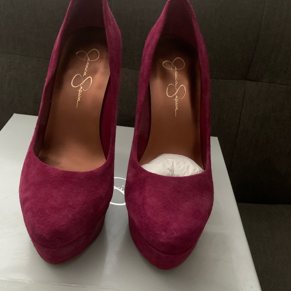 Jessica Simpson cranberry nubuck stilettos